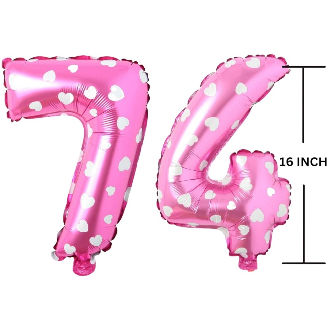 16 Inches PINK HERATS THEME Number Balloon Air or Helium Compactable Balloon for Party Decoration, Birthday, Anniversary