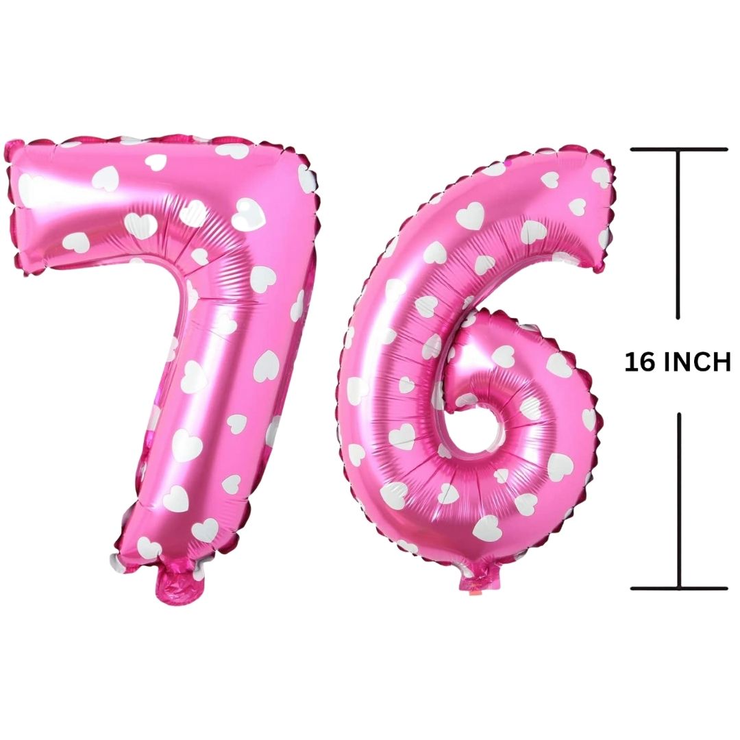 16 Inches PINK HERATS THEME Number Balloon Air or Helium Compactable Balloon for Party Decoration, Birthday, Anniversary