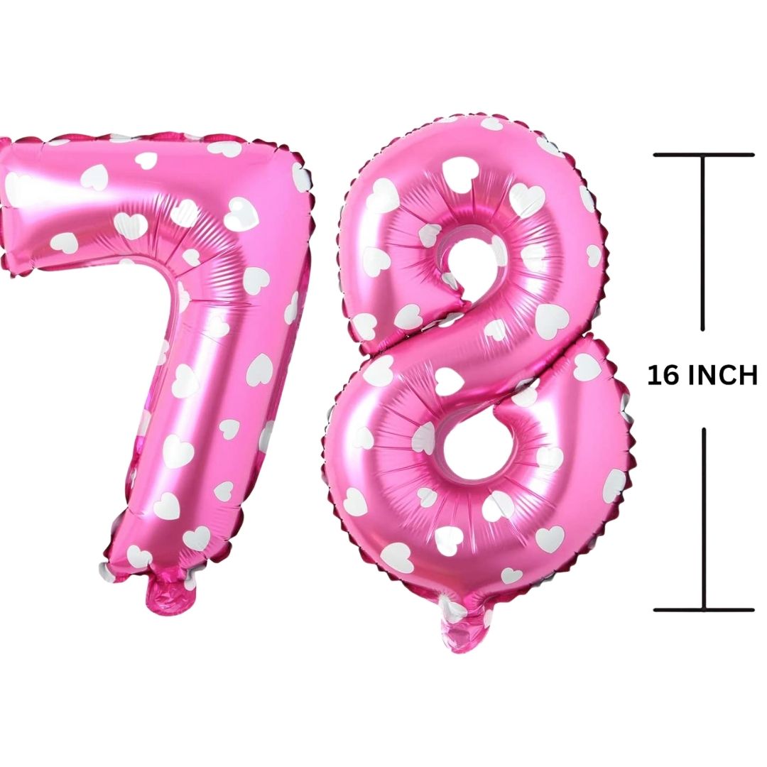 16 Inches PINK HERATS THEME Number Balloon Air or Helium Compactable Balloon for Party Decoration, Birthday, Anniversary