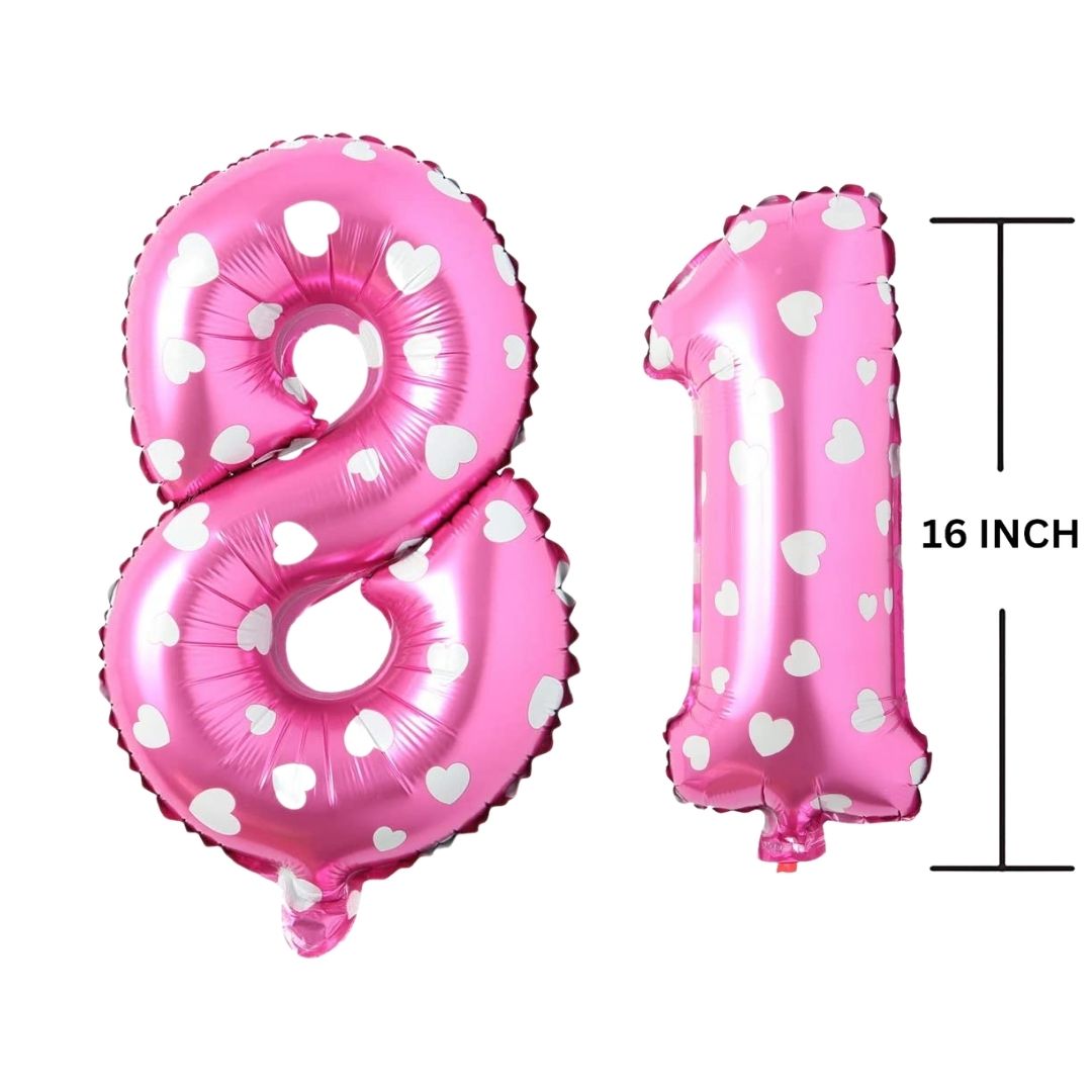 16 Inches PINK HERATS THEME Number Balloon Air or Helium Compactable Balloon for Party Decoration, Birthday, Anniversary