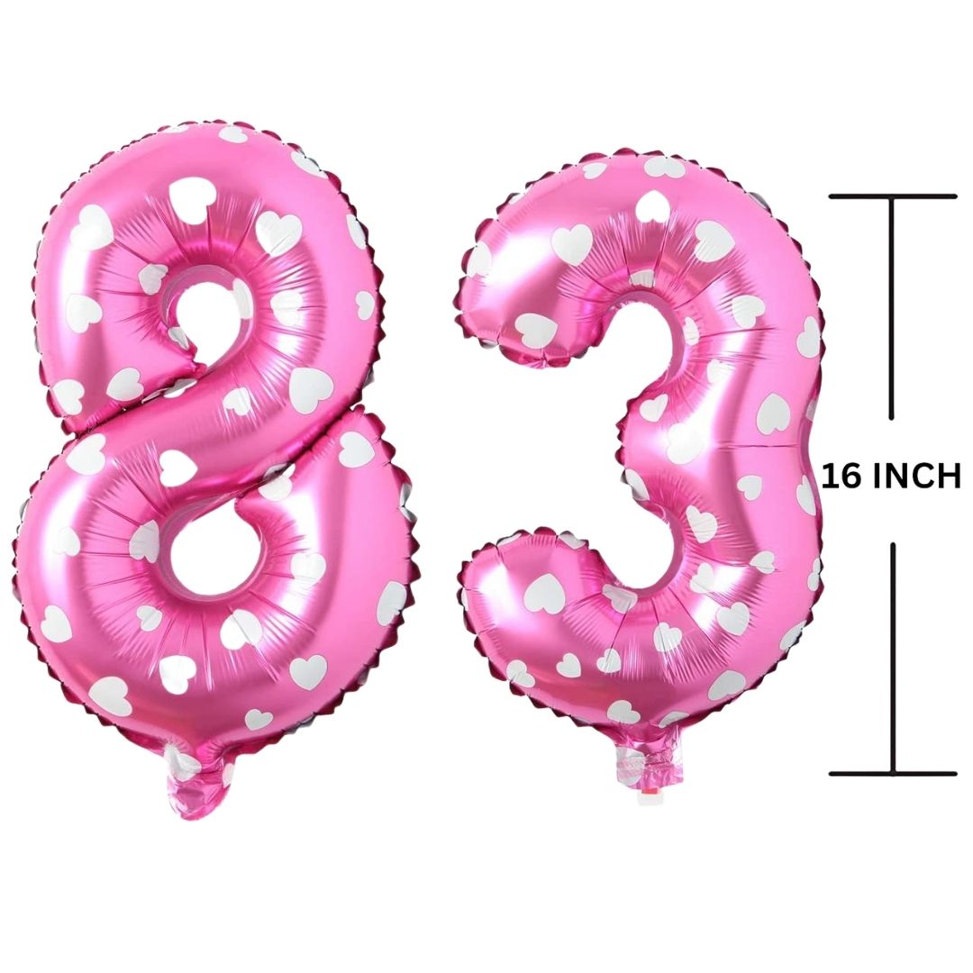 16 Inches PINK HERATS THEME Number Balloon Air or Helium Compactable Balloon for Party Decoration, Birthday, Anniversary