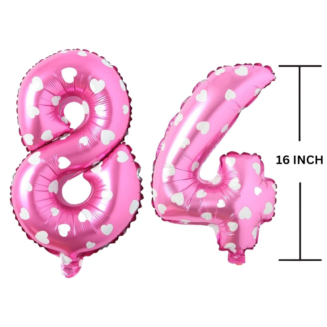 16 Inches PINK HERATS THEME Number Balloon Air or Helium Compactable Balloon for Party Decoration, Birthday, Anniversary