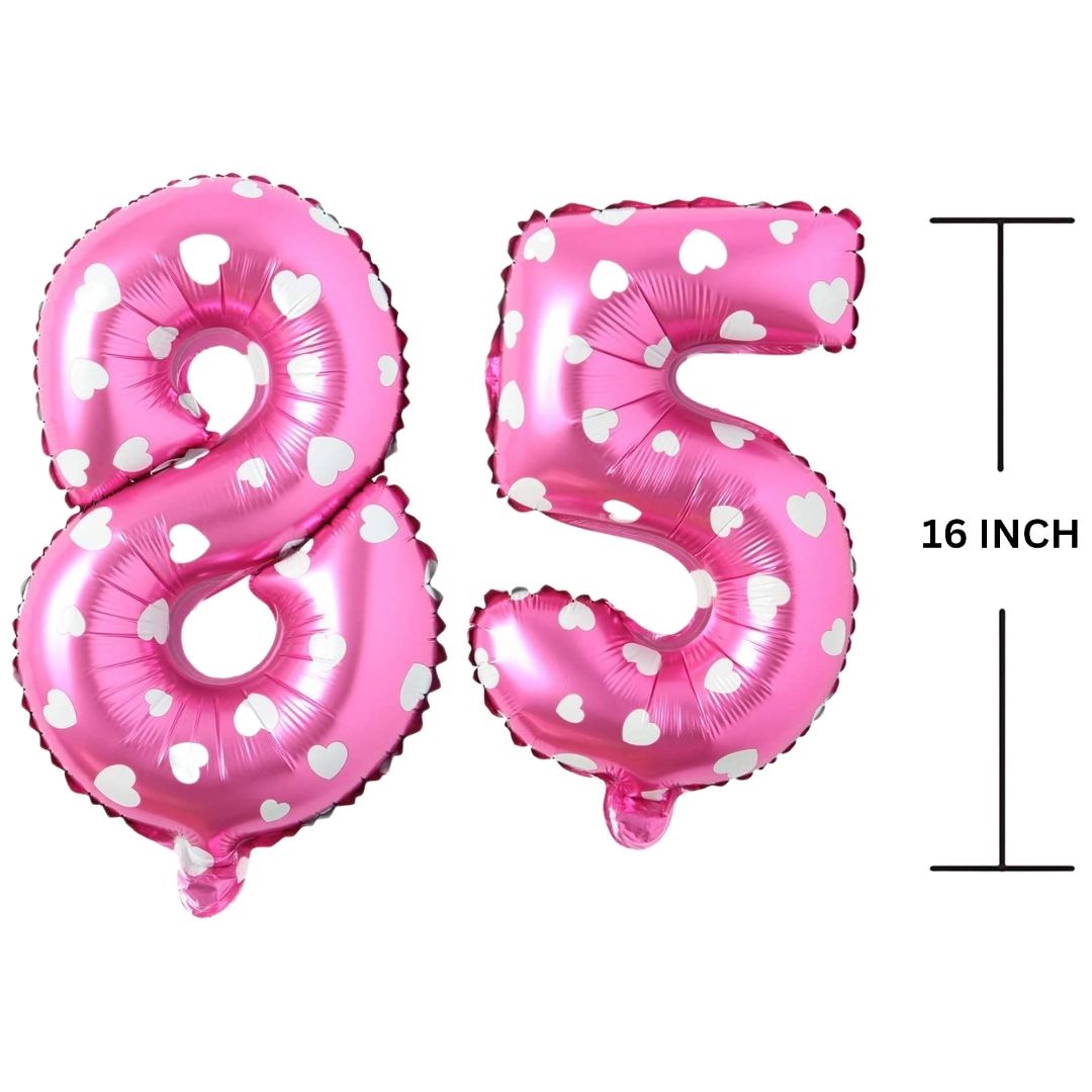 16 Inches PINK HERATS THEME Number Balloon Air or Helium Compactable Balloon for Party Decoration, Birthday, Anniversary