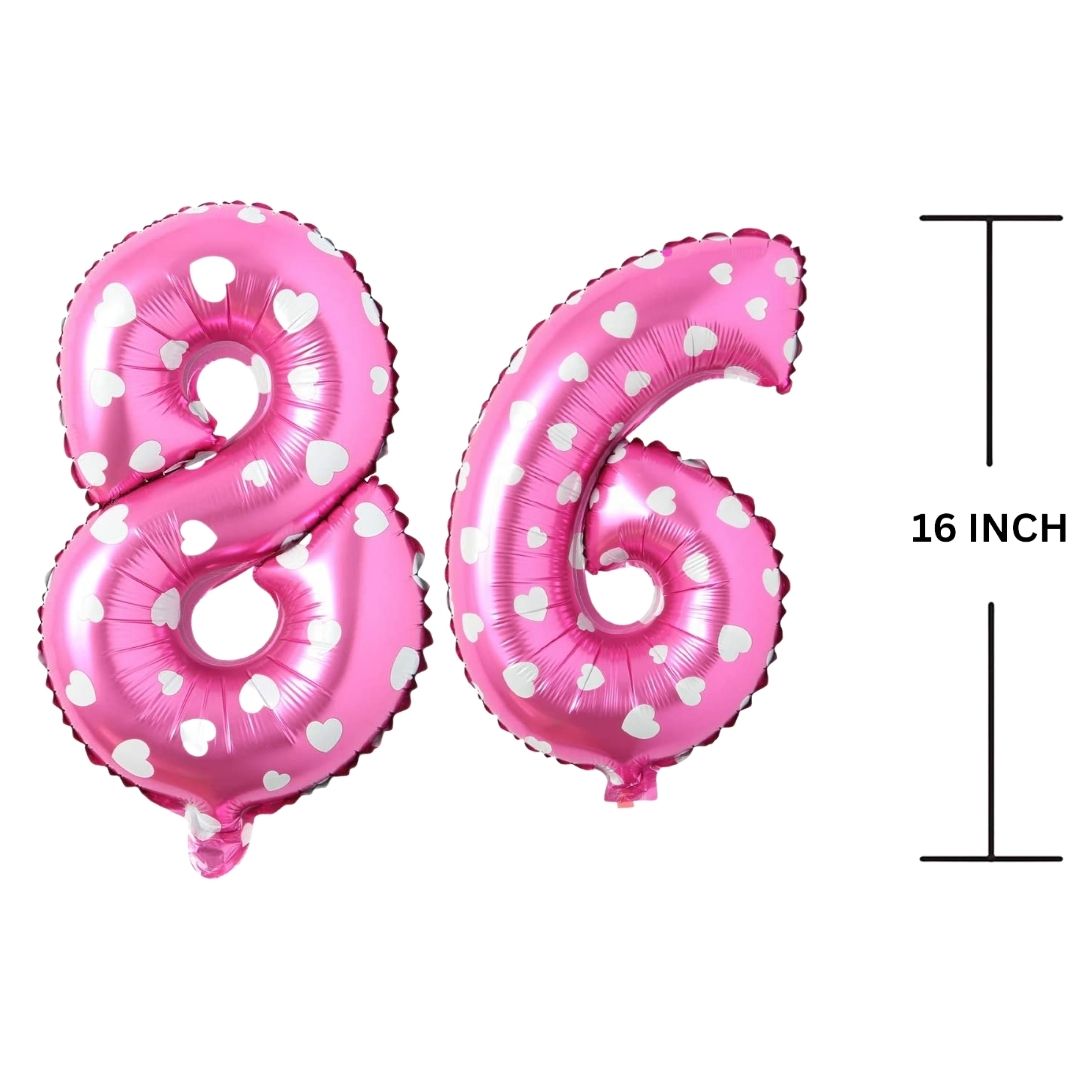 16 Inches PINK HERATS THEME Number Balloon Air or Helium Compactable Balloon for Party Decoration, Birthday, Anniversary