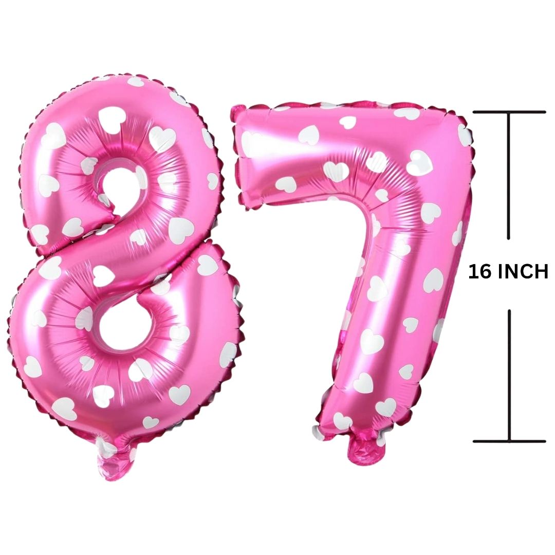 16 Inches PINK HERATS THEME Number Balloon Air or Helium Compactable Balloon for Party Decoration, Birthday, Anniversary