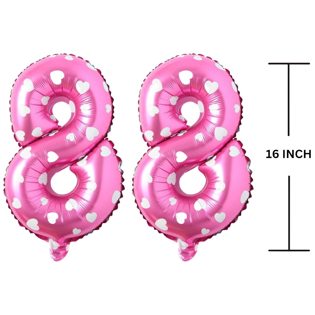 16 Inches PINK HERATS THEME Number Balloon Air or Helium Compactable Balloon for Party Decoration, Birthday, Anniversary