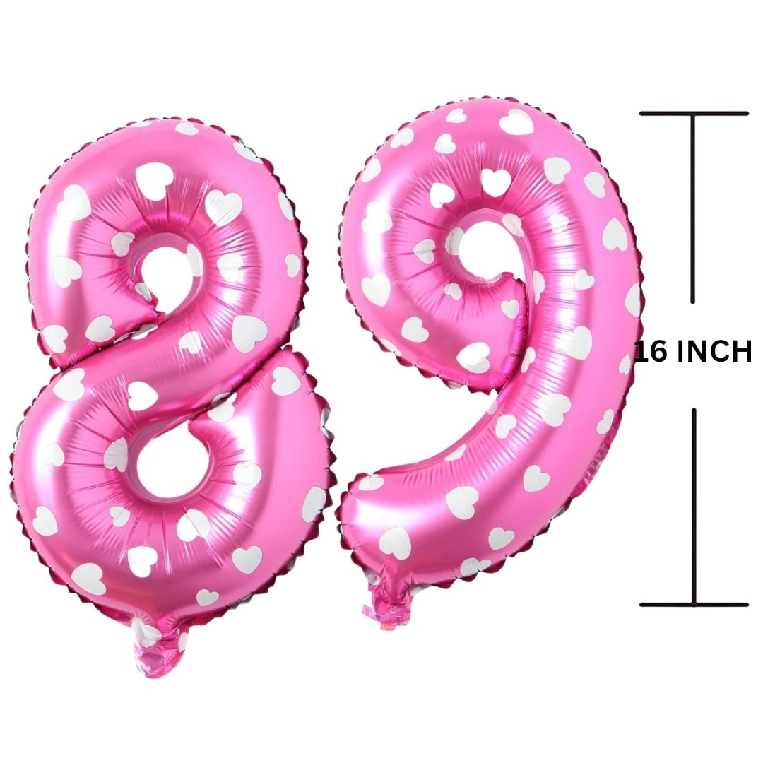 16 Inches PINK HERATS THEME Number Balloon Air or Helium Compactable Balloon for Party Decoration, Birthday, Anniversary