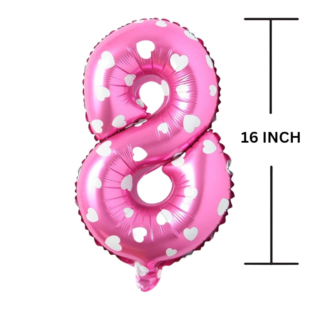 16 Inches PINK HERATS THEME Number Balloon Air or Helium Compactable Balloon for Party Decoration, Birthday, Anniversary