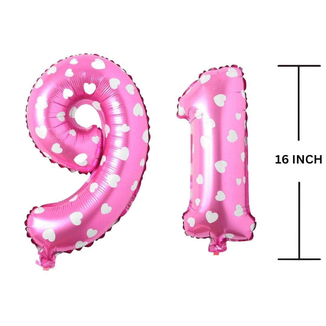 16 Inches PINK HERATS THEME Number Balloon Air or Helium Compactable Balloon for Party Decoration, Birthday, Anniversary