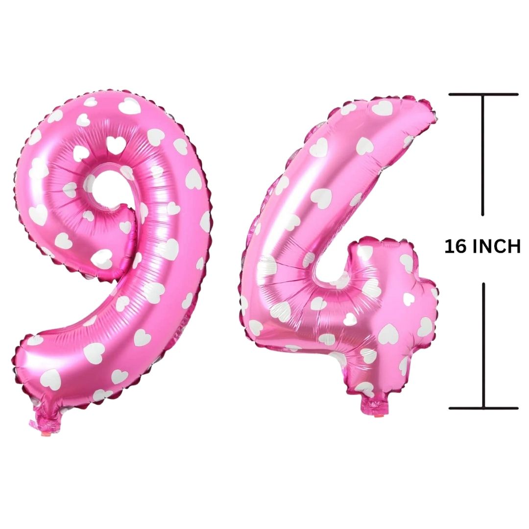 16 Inches PINK HERATS THEME Number Balloon Air or Helium Compactable Balloon for Party Decoration, Birthday, Anniversary