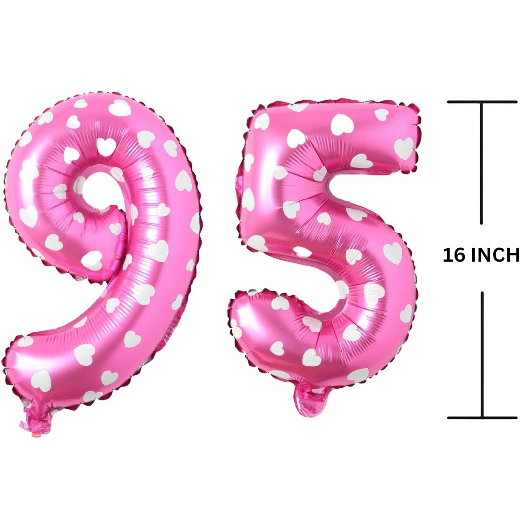 16 Inches PINK HERATS THEME Number Balloon Air or Helium Compactable Balloon for Party Decoration, Birthday, Anniversary