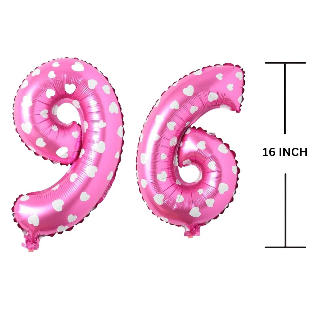 16 Inches PINK HERATS THEME Number Balloon Air or Helium Compactable Balloon for Party Decoration, Birthday, Anniversary