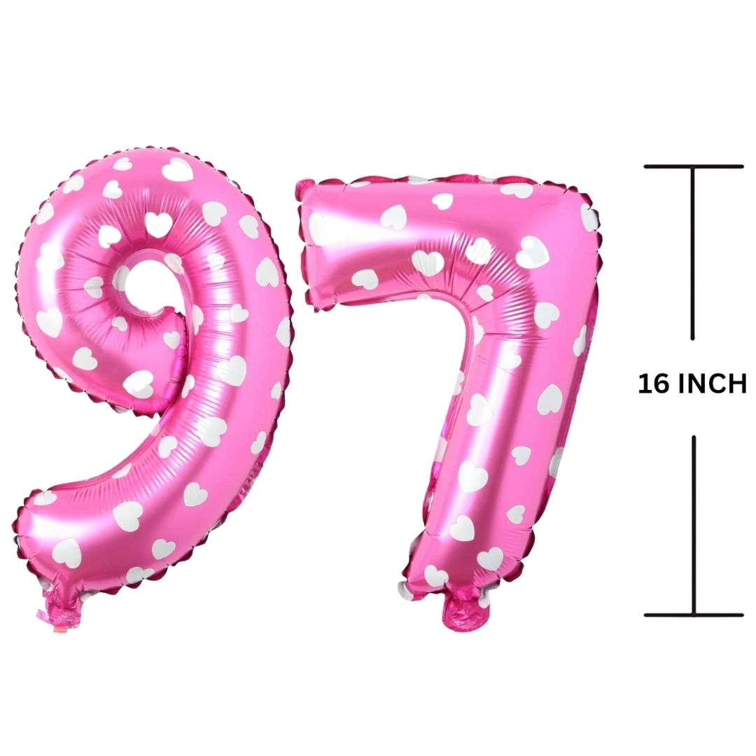 16 Inches PINK HERATS THEME Number Balloon Air or Helium Compactable Balloon for Party Decoration, Birthday, Anniversary