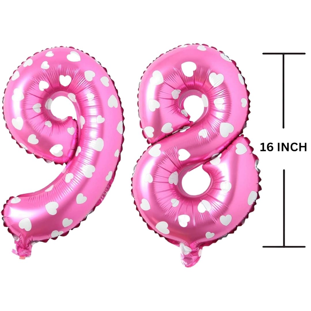 16 Inches PINK HERATS THEME Number Balloon Air or Helium Compactable Balloon for Party Decoration, Birthday, Anniversary