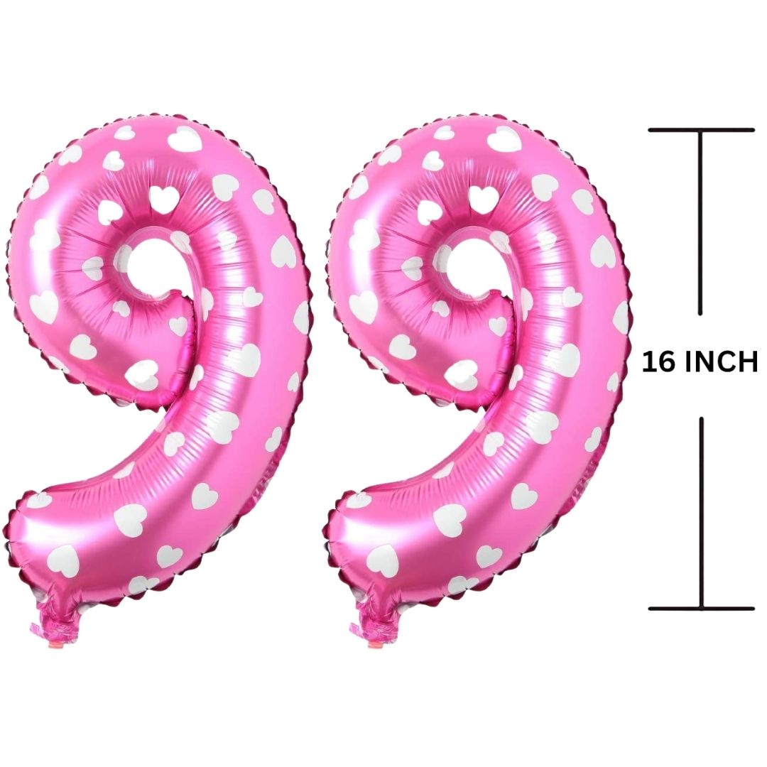 16 Inches PINK HERATS THEME Number Balloon Air or Helium Compactable Balloon for Party Decoration, Birthday, Anniversary