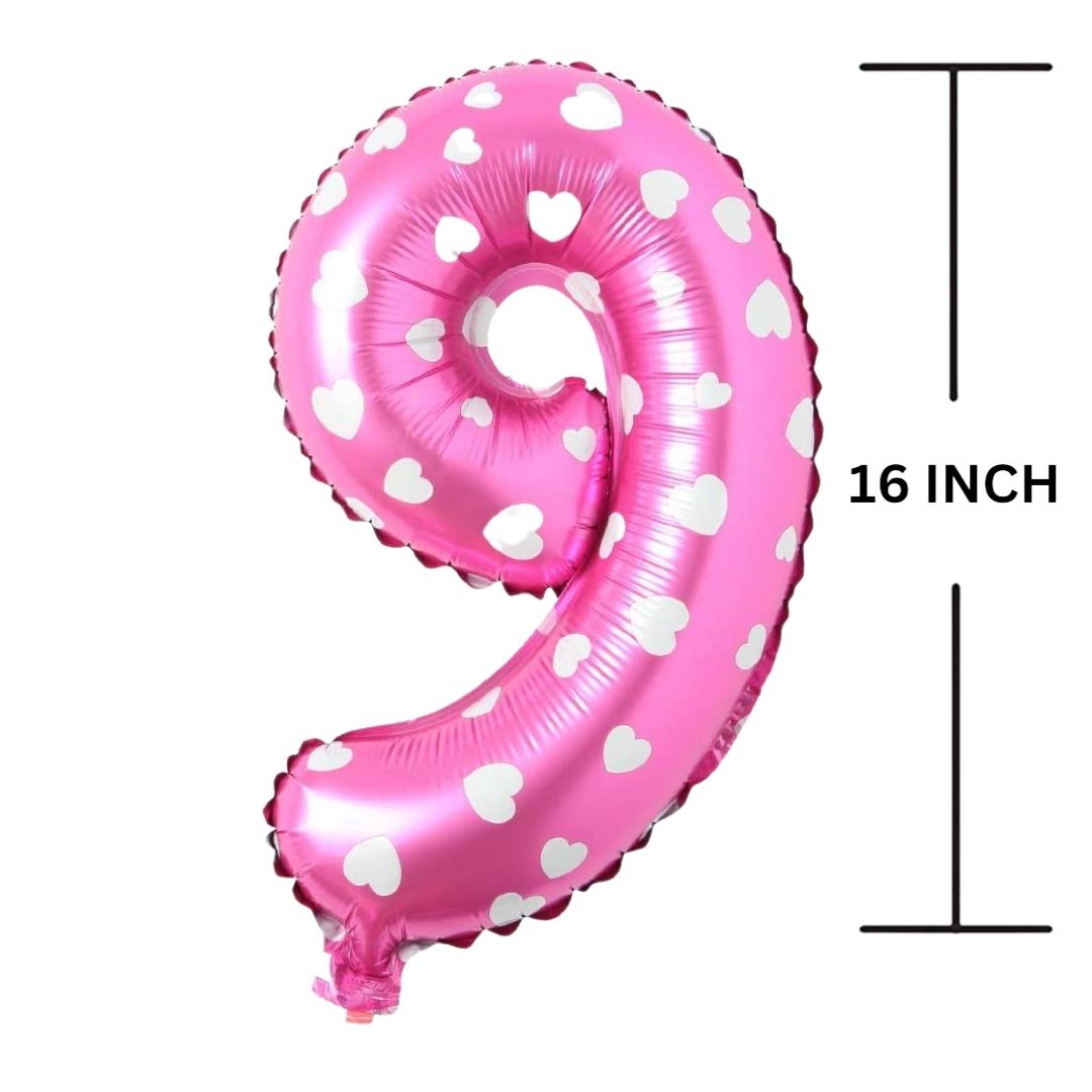 16 Inches PINK HERATS THEME Number Balloon Air or Helium Compactable Balloon for Party Decoration, Birthday, Anniversary