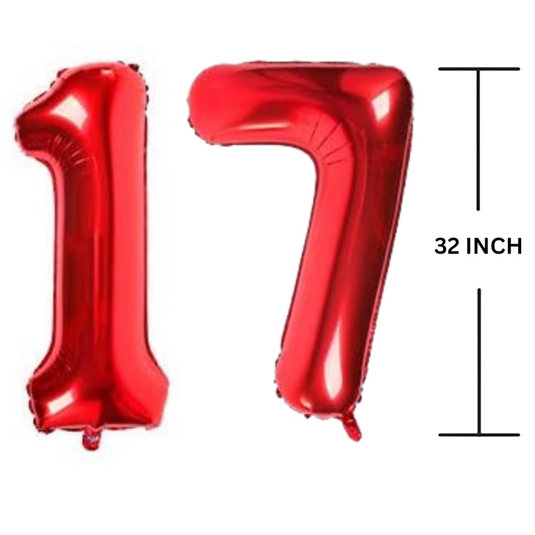 32 Inches RED Number Balloon Air or Helium Compactable Balloon for Party Decoration, Birthday, Anniversary