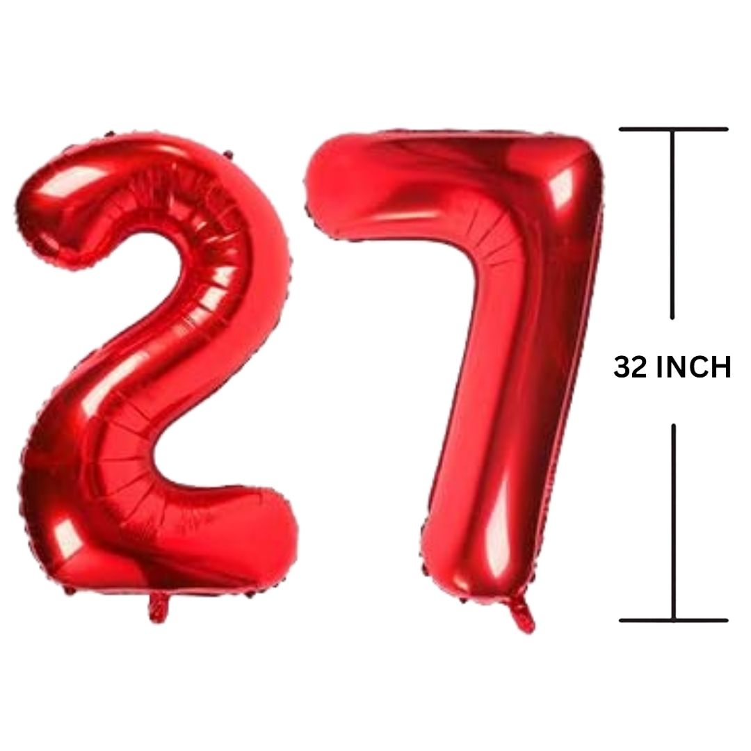 32 Inches RED Number Balloon Air or Helium Compactable Balloon for Party Decoration, Birthday, Anniversary