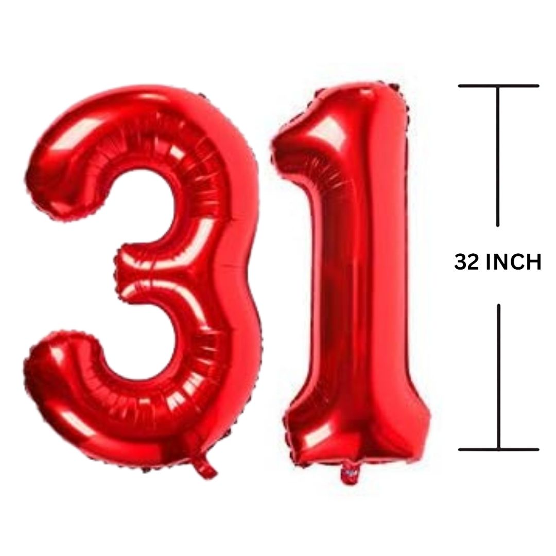 32 Inches RED Number Balloon Air or Helium Compactable Balloon for Party Decoration, Birthday, Anniversary