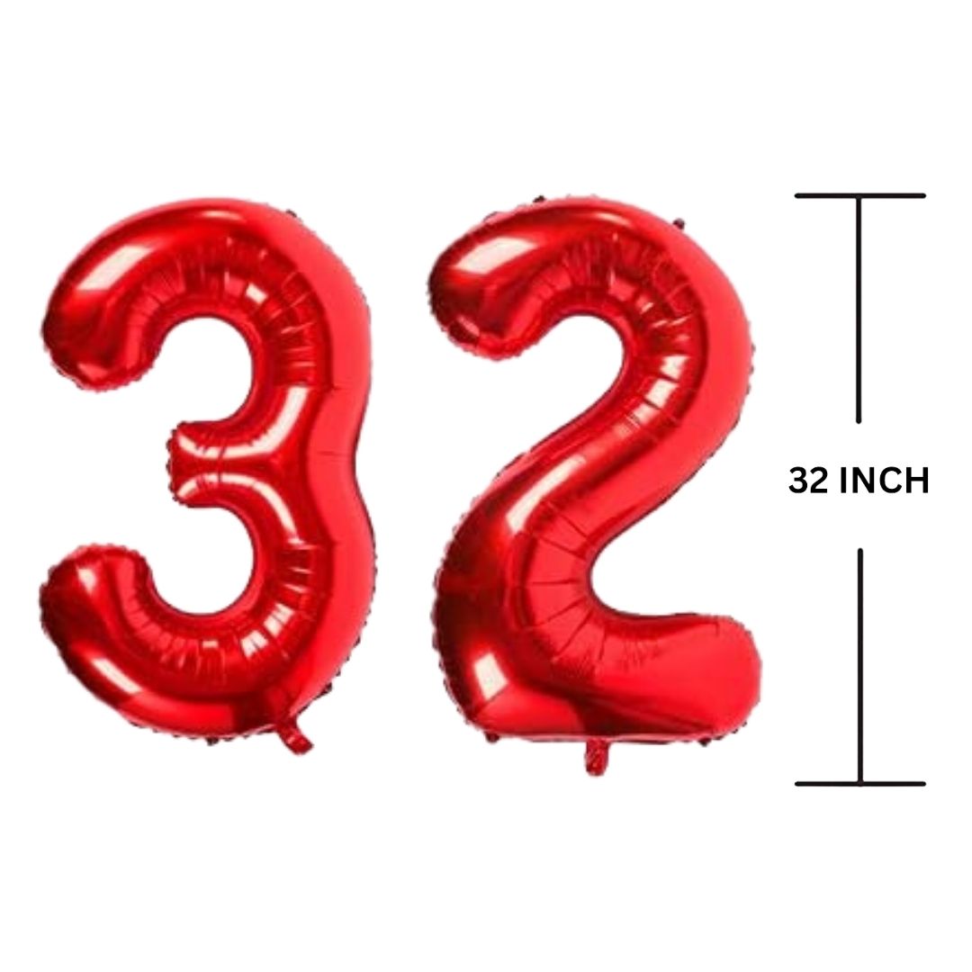 32 Inches RED Number Balloon Air or Helium Compactable Balloon for Party Decoration, Birthday, Anniversary