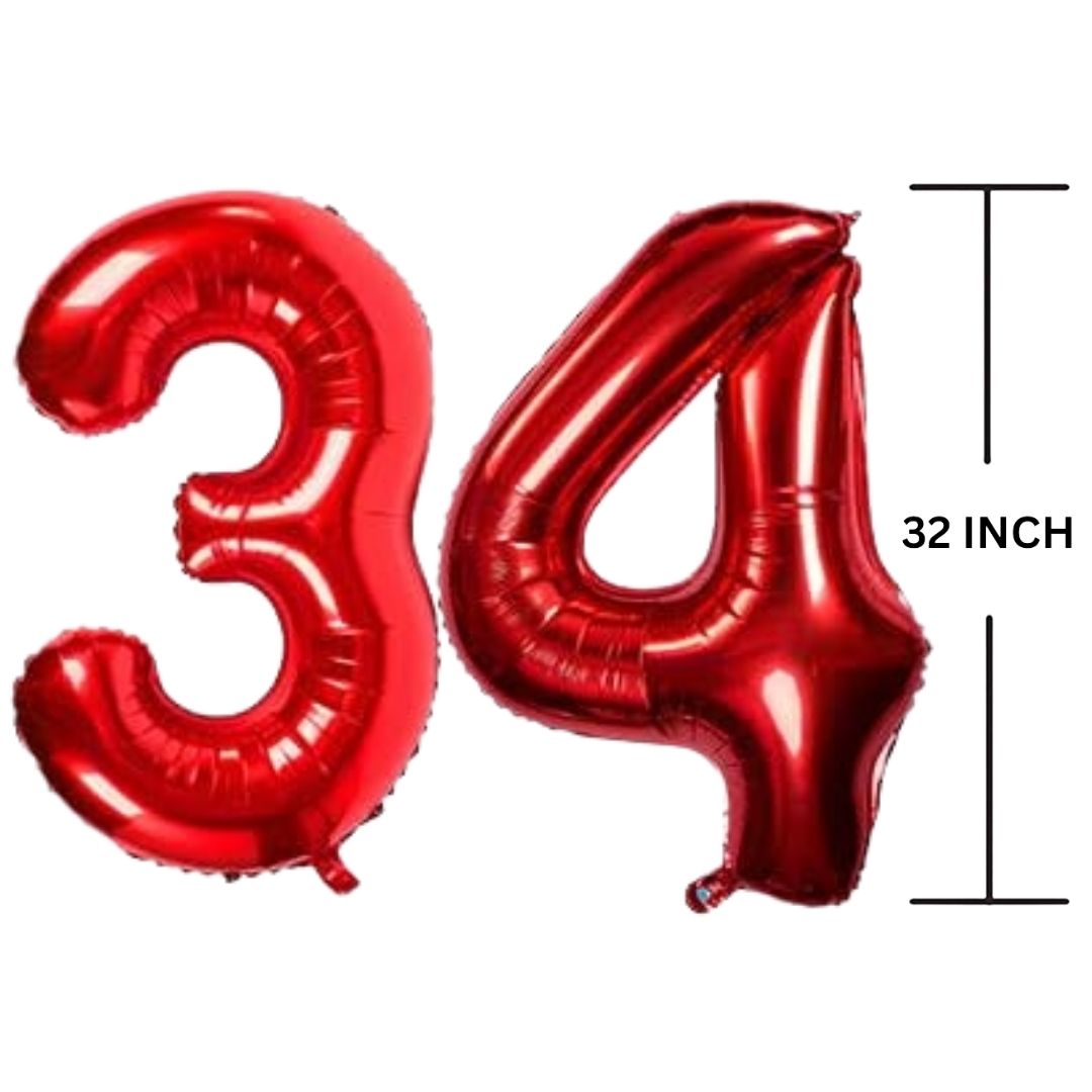 32 Inches RED Number Balloon Air or Helium Compactable Balloon for Party Decoration, Birthday, Anniversary