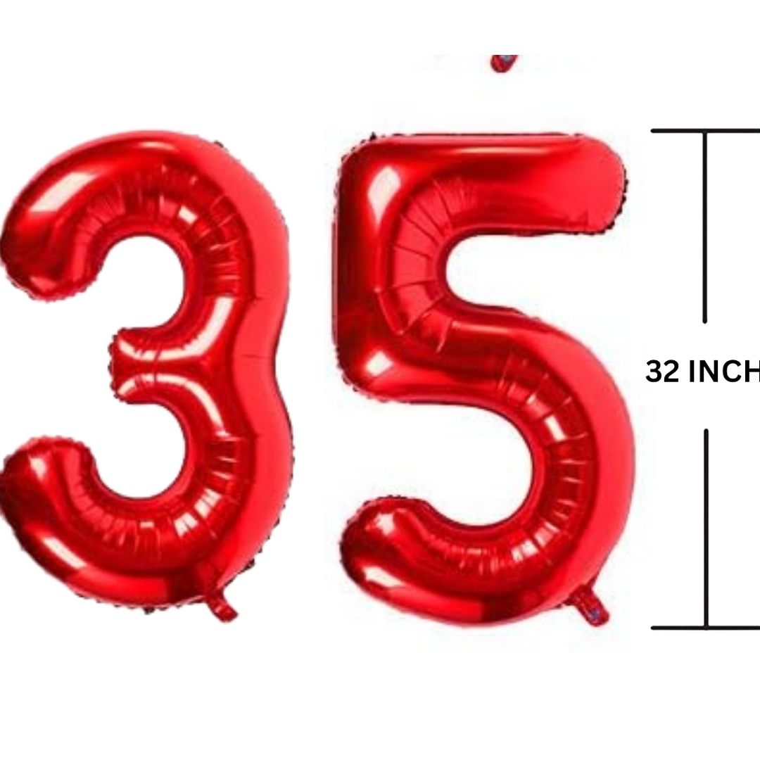 32 Inches RED Number Balloon Air or Helium Compactable Balloon for Party Decoration, Birthday, Anniversary