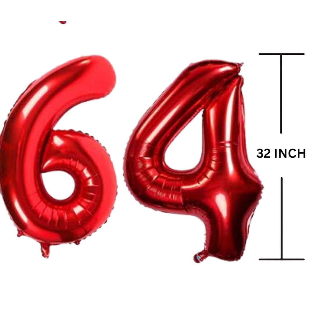 32 Inches RED Number Balloon Air or Helium Compactable Balloon for Party Decoration, Birthday, Anniversary