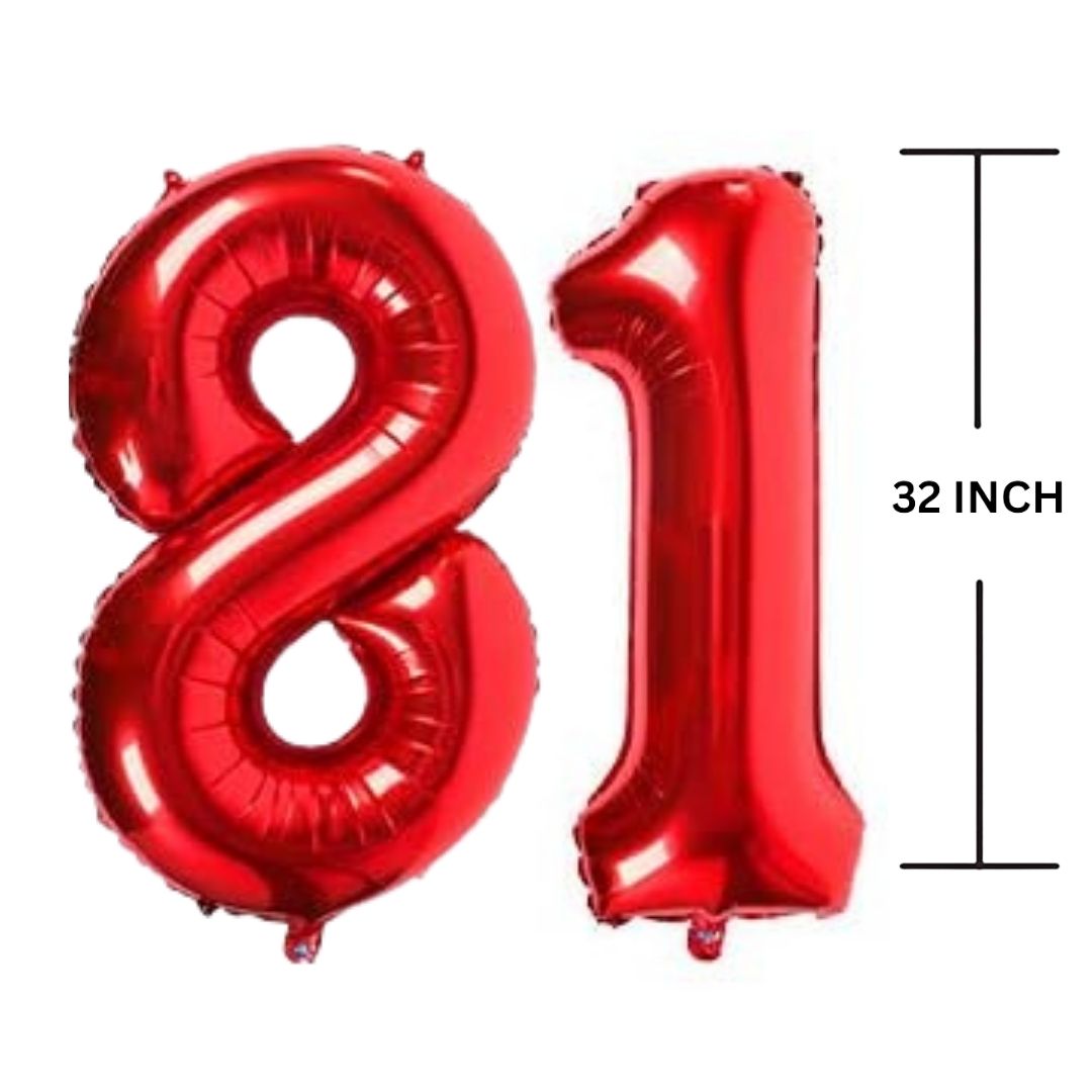 32 Inches RED Number Balloon Air or Helium Compactable Balloon for Party Decoration, Birthday, Anniversary