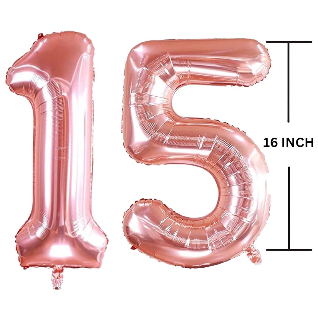 16 Inches ROSE GOLD Number Balloon Air or Helium Compactable Balloon for Party Decoration, Birthday, Anniversary