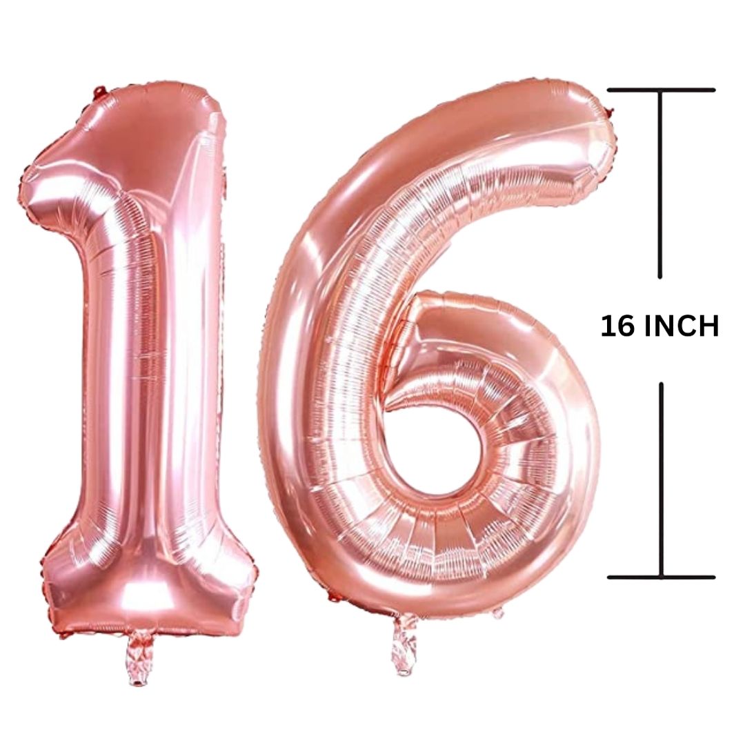 16 Inches ROSE GOLD Number Balloon Air or Helium Compactable Balloon for Party Decoration, Birthday, Anniversary