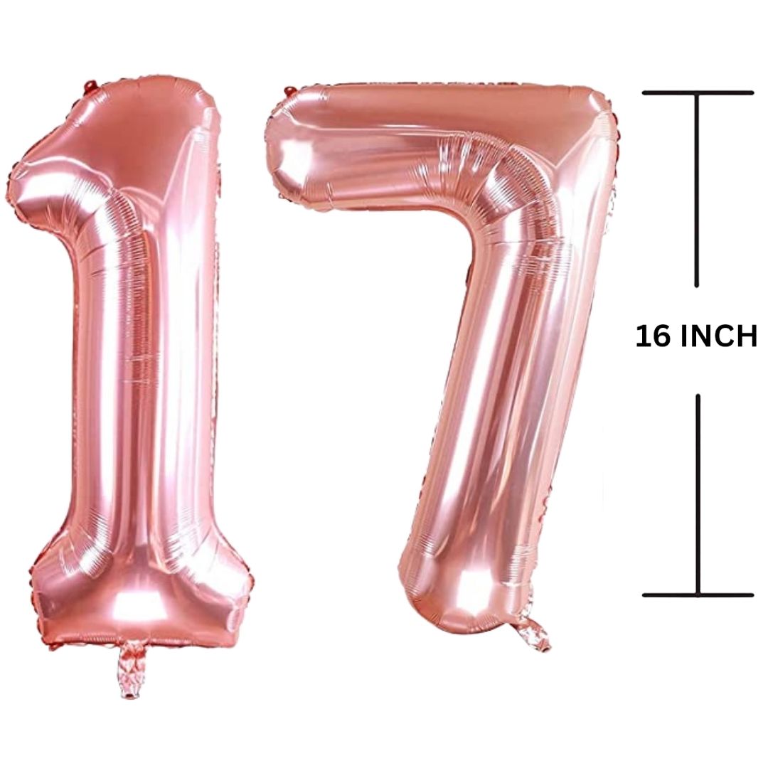 16 Inches ROSE GOLD Number Balloon Air or Helium Compactable Balloon for Party Decoration, Birthday, Anniversary