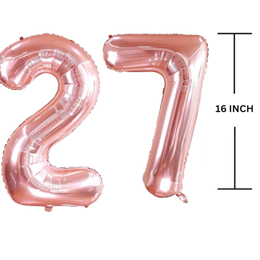 16 Inches ROSE GOLD Number Balloon Air or Helium Compactable Balloon for Party Decoration, Birthday, Anniversary