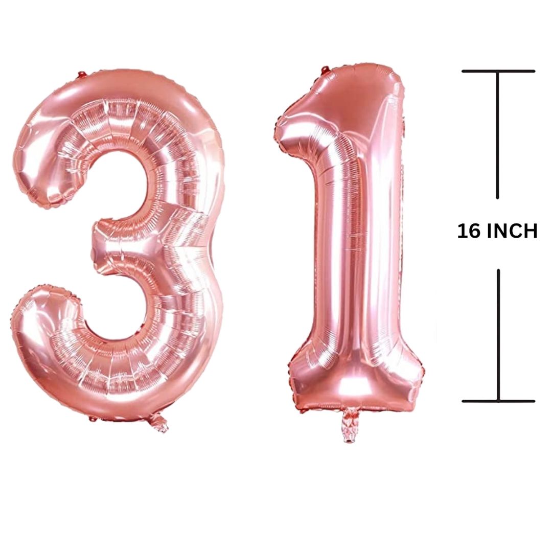 16 Inches ROSE GOLD Number Balloon Air or Helium Compactable Balloon for Party Decoration, Birthday, Anniversary