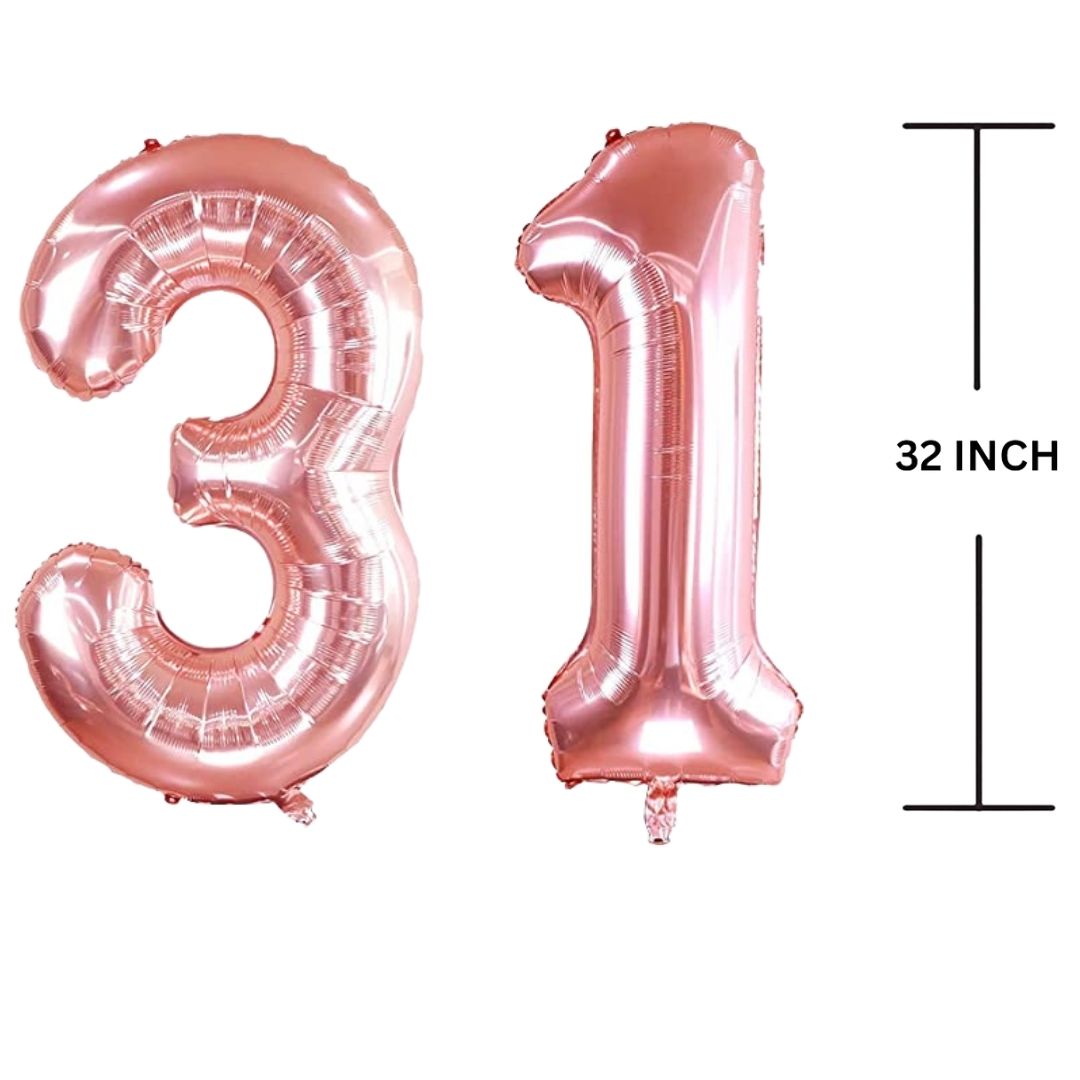 32 Inches ROSE GOLD Number Balloon Air or Helium Compactable Balloon for Party Decoration, Birthday, Anniversary