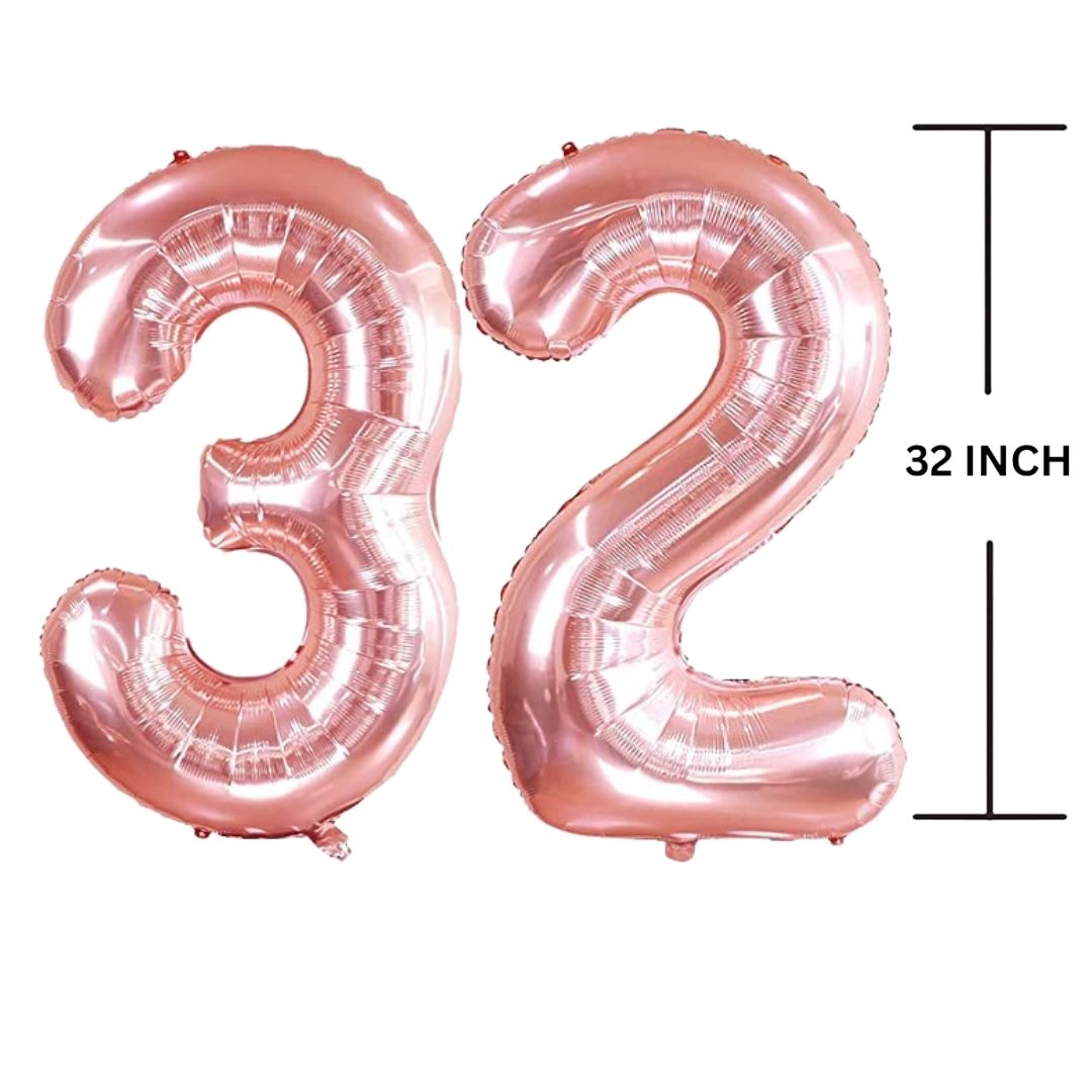 32 Inches ROSE GOLD Number Balloon Air or Helium Compactable Balloon for Party Decoration, Birthday, Anniversary