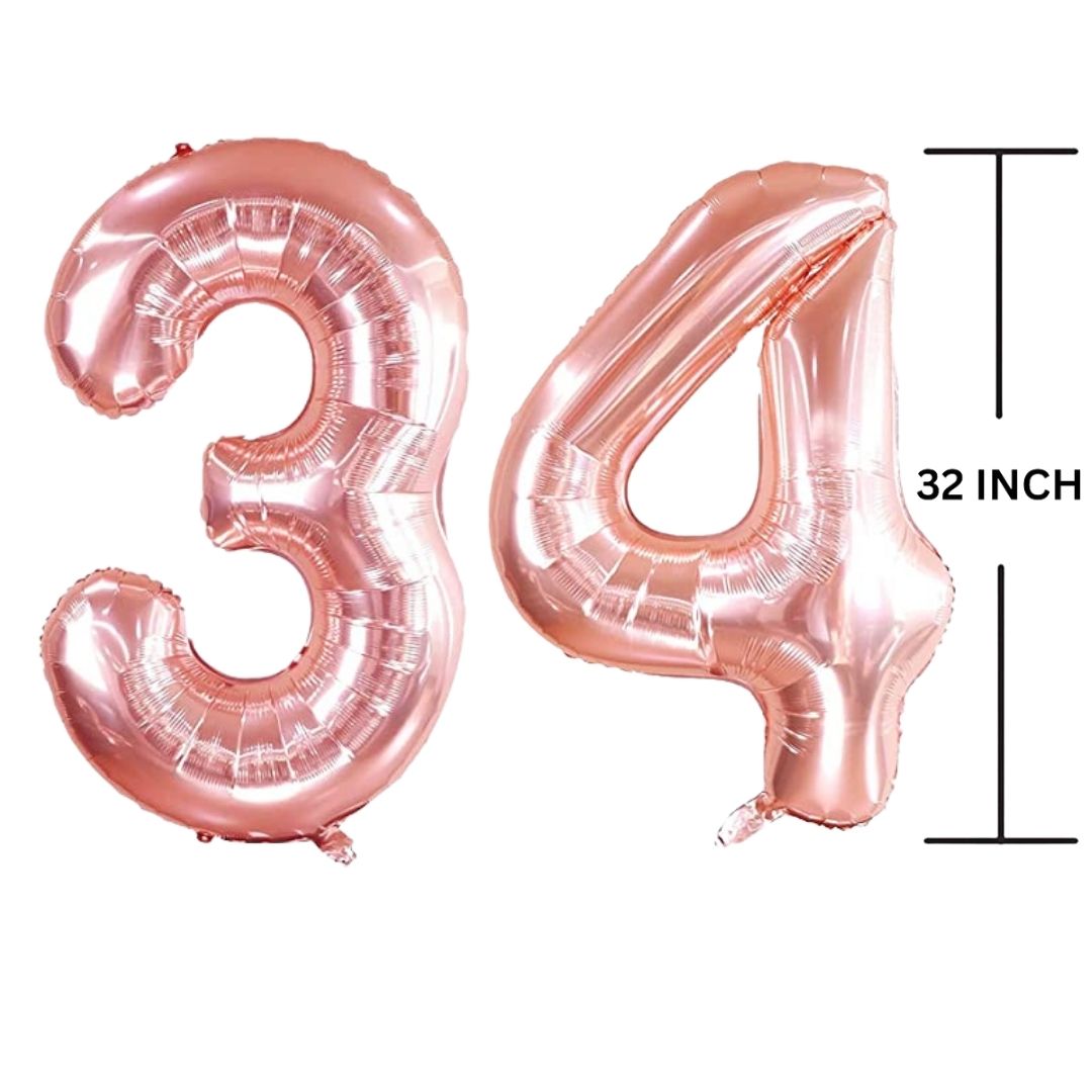 32 Inches ROSE GOLD Number Balloon Air or Helium Compactable Balloon for Party Decoration, Birthday, Anniversary