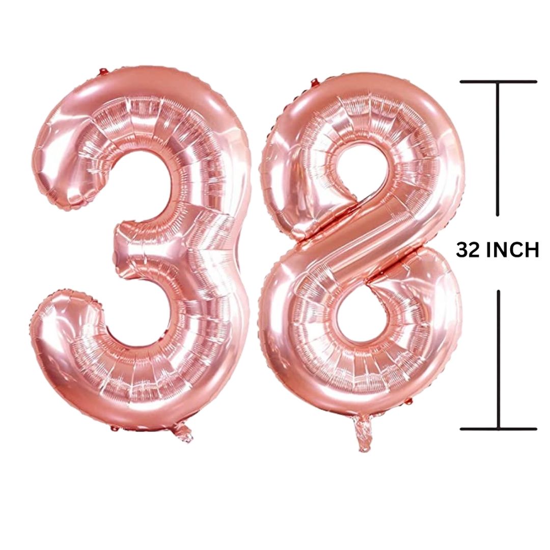 32 Inches ROSE GOLD Number Balloon Air or Helium Compactable Balloon for Party Decoration, Birthday, Anniversary