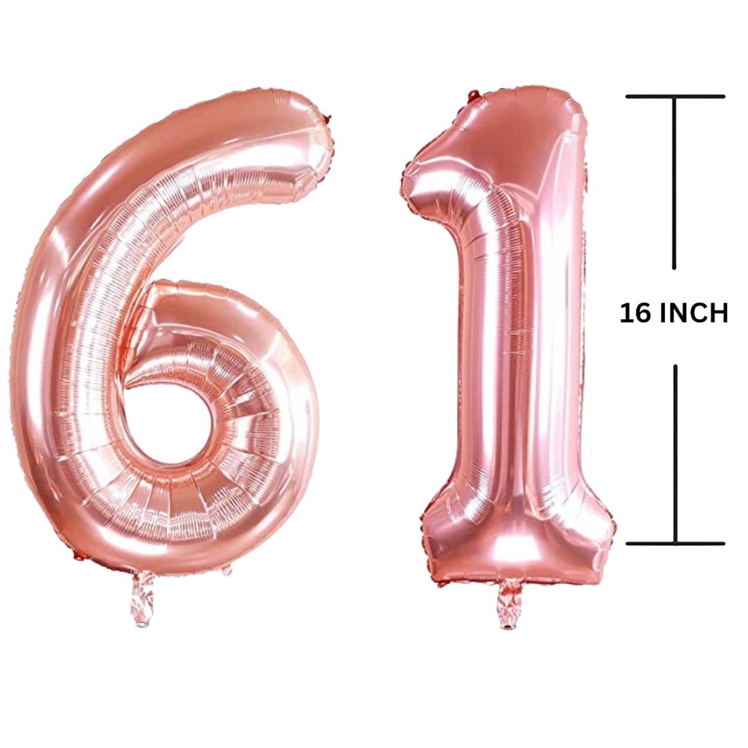 16 Inches ROSE GOLD Number Balloon Air or Helium Compactable Balloon for Party Decoration, Birthday, Anniversary