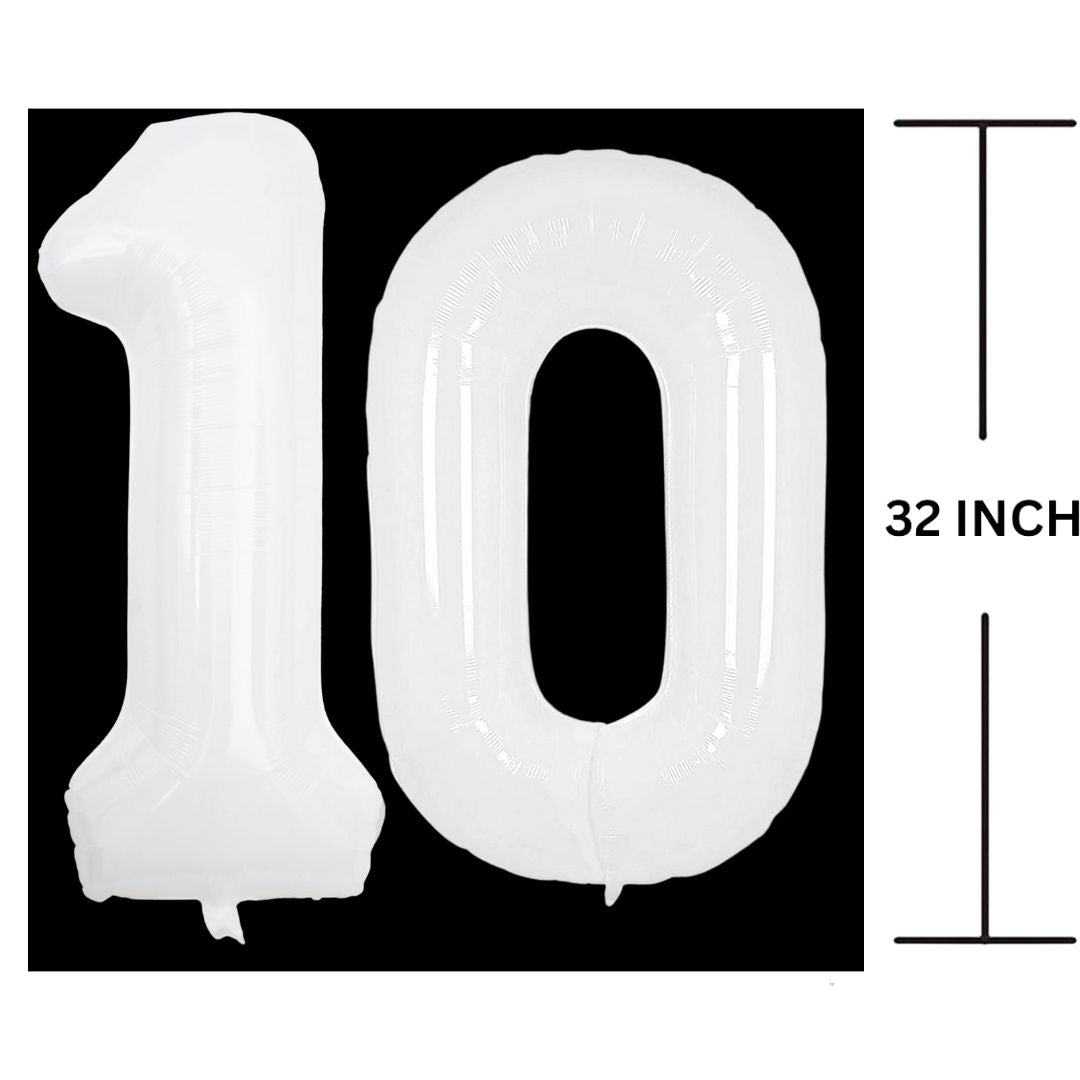 32 Inches WHITE Number Balloon Air or Helium Compactable Balloon for Party Decoration, Birthday, Anniversary