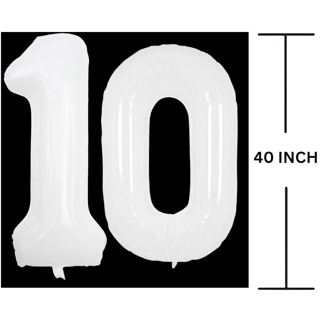 40 Inches WHITE Number Balloon Air or Helium Compactable Balloon for Party Decoration, Birthday, Anniversary