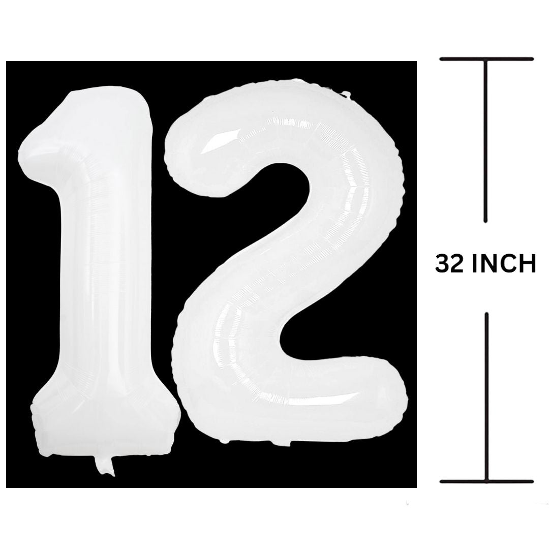 32 Inches WHITE Number Balloon Air or Helium Compactable Balloon for Party Decoration, Birthday, Anniversary