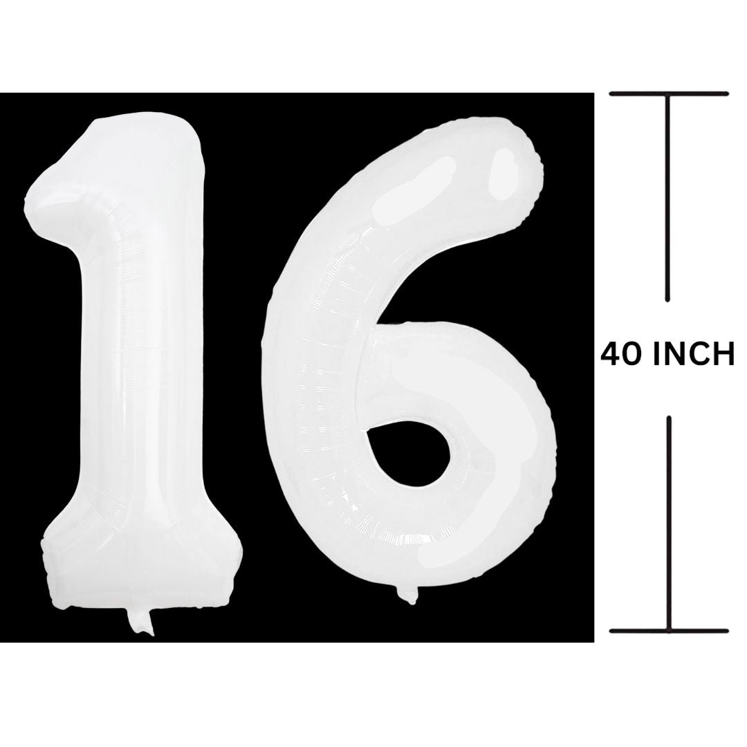 40 Inches WHITE Number Balloon Air or Helium Compactable Balloon for Party Decoration, Birthday, Anniversary