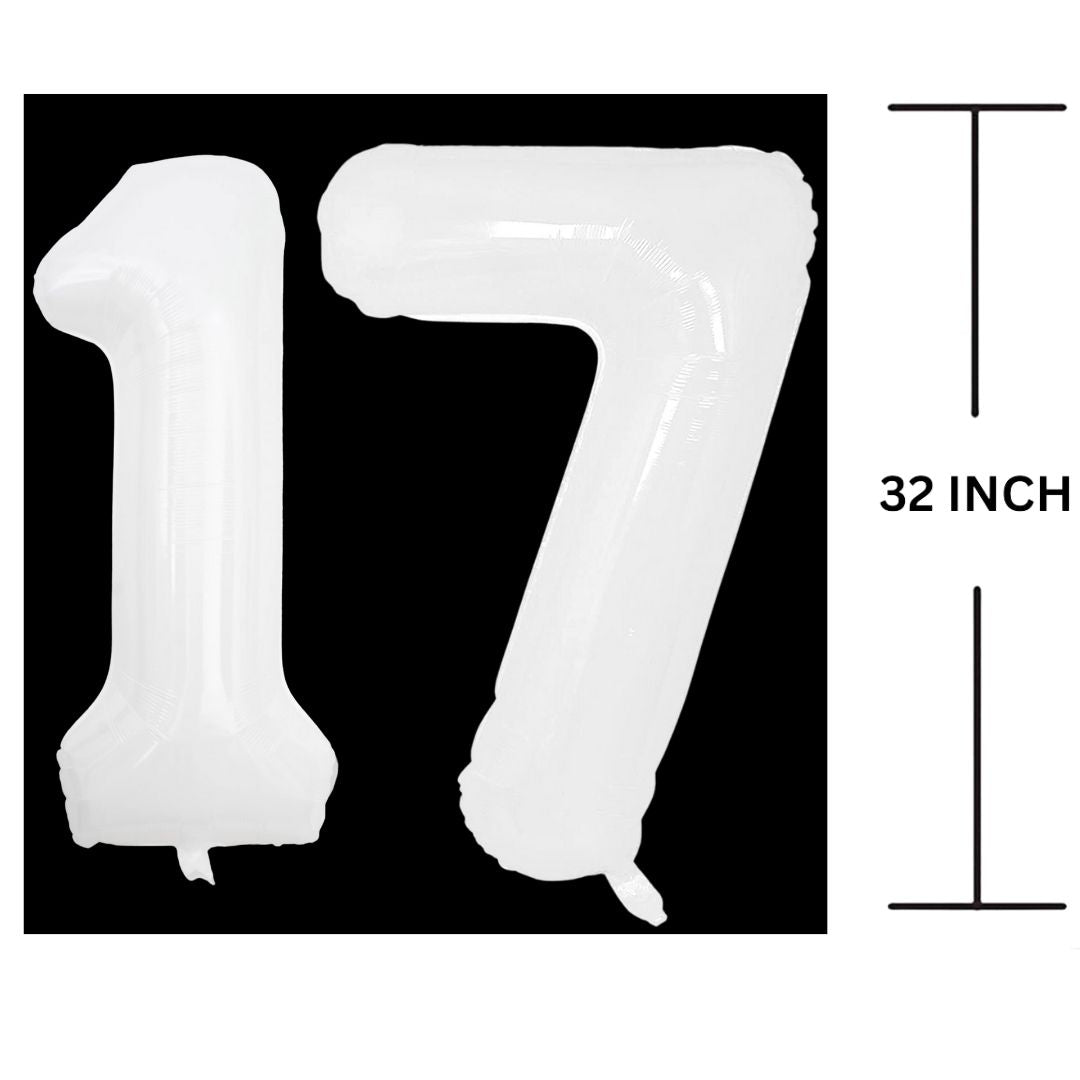 32 Inches WHITE Number Balloon Air or Helium Compactable Balloon for Party Decoration, Birthday, Anniversary