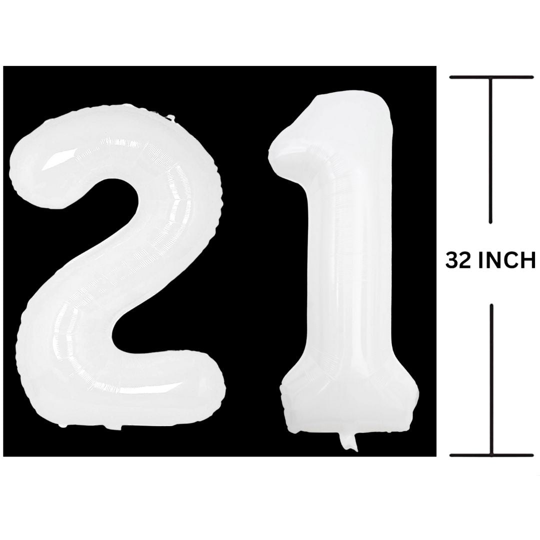 32 Inches WHITE Number Balloon Air or Helium Compactable Balloon for Party Decoration, Birthday, Anniversary