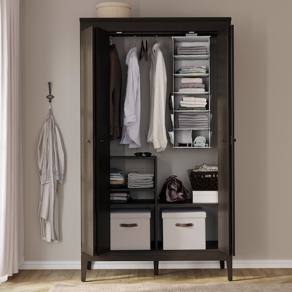 Hanging storage with 7 compartments, grey/patterned, 30x30x90 cm (11 ¾x11 ¾x35 ½ ")