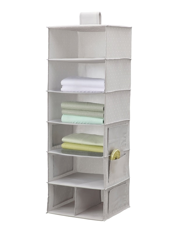 Hanging storage with 7 compartments, grey/patterned, 30x30x90 cm (11 ¾x11 ¾x35 ½ ")