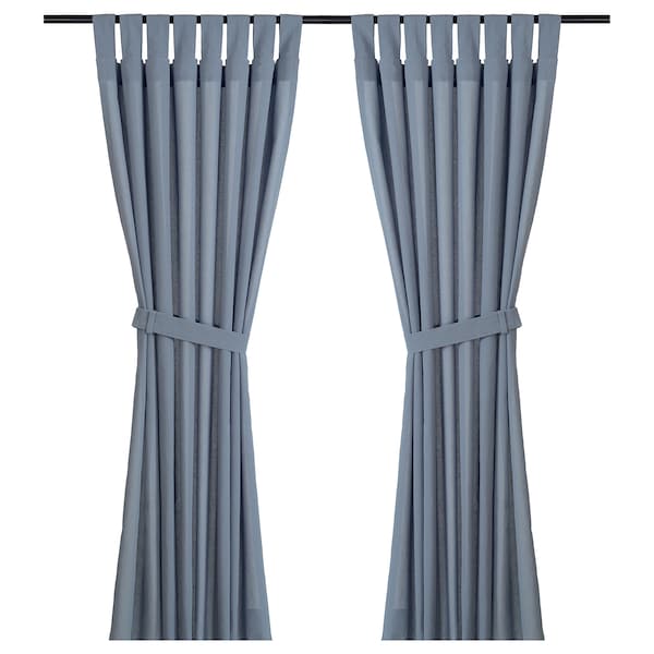 Curtains with tie-backs, 1 pair, light blue, 145x150 cm (57x59 ")