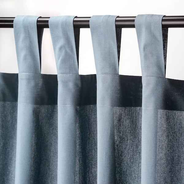 Curtains with tie-backs, 1 pair, light blue, 145x150 cm (57x59 ")