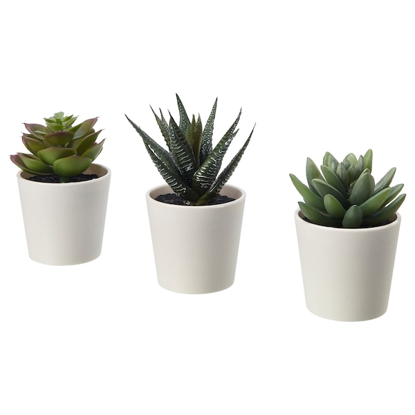 Artificial potted plant with pot, in/outdoor Succulent, 6 cm 3 pack (2 ¼ " 3 pack)