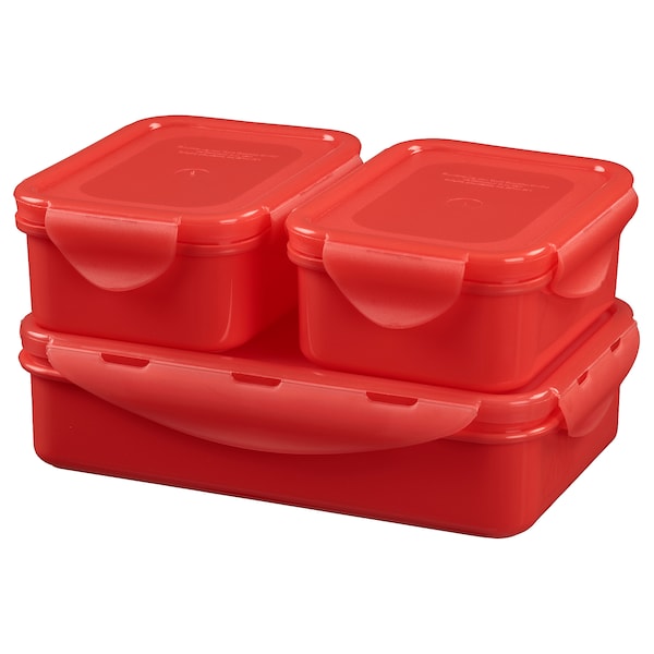 Lunch box, set of 3, red